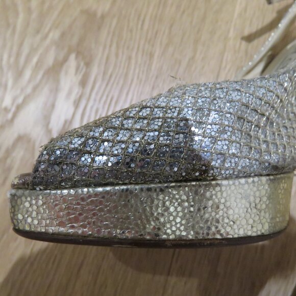 JIMMY CHOO Nova Slingback Sparkle Glitter Platform Peep Toe Heels Cocktail US 6 - Picture 7 of 14